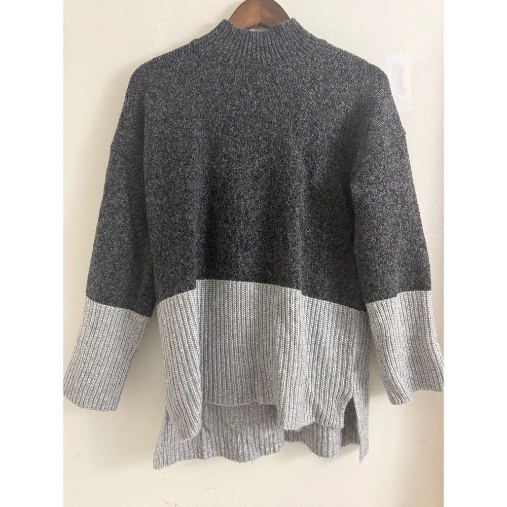 Michael Michael Kors Gray Colorblock Mock Neck High Low Knit Sweater Large
